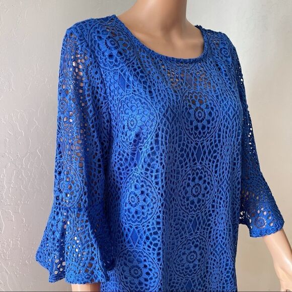 Leslie Fay Lace Crochet Pattern Bell Sleeves Dress SIZE 14 - Picture 6 of 11